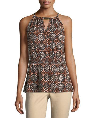Smocked-waist Print Halter Top