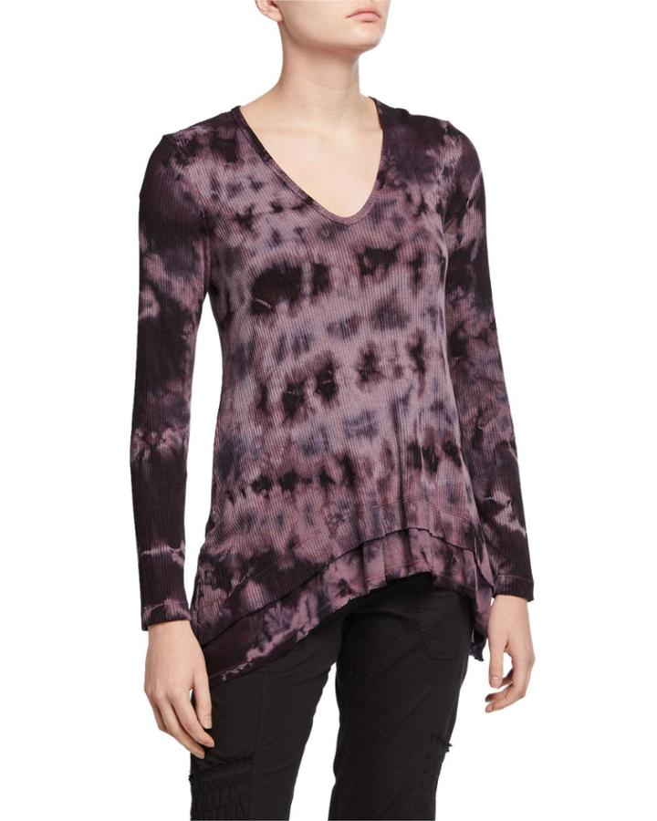 Tactile Tie-dye Knit High-low Top