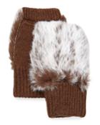 Adrienne Landau Rabbit-fur Knit Fingerless Gloves, Brown, Women's
