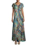 Plus Size Roseton Short-sleeve Printed Maxi Dress,