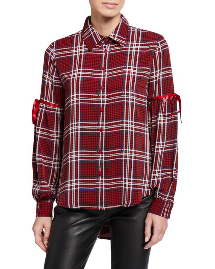 Plaid Shirttail Button-down Top