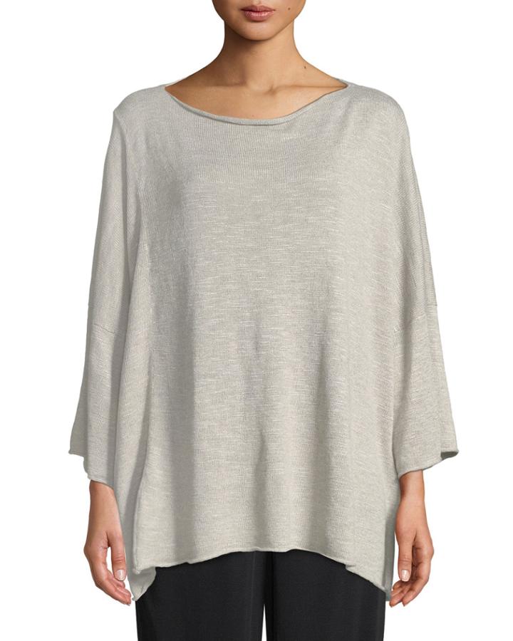 Round-neck Short-sleeve Linen-blend Top