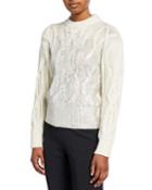 Cable-knit Crewneck Sweater With Metallic Detail