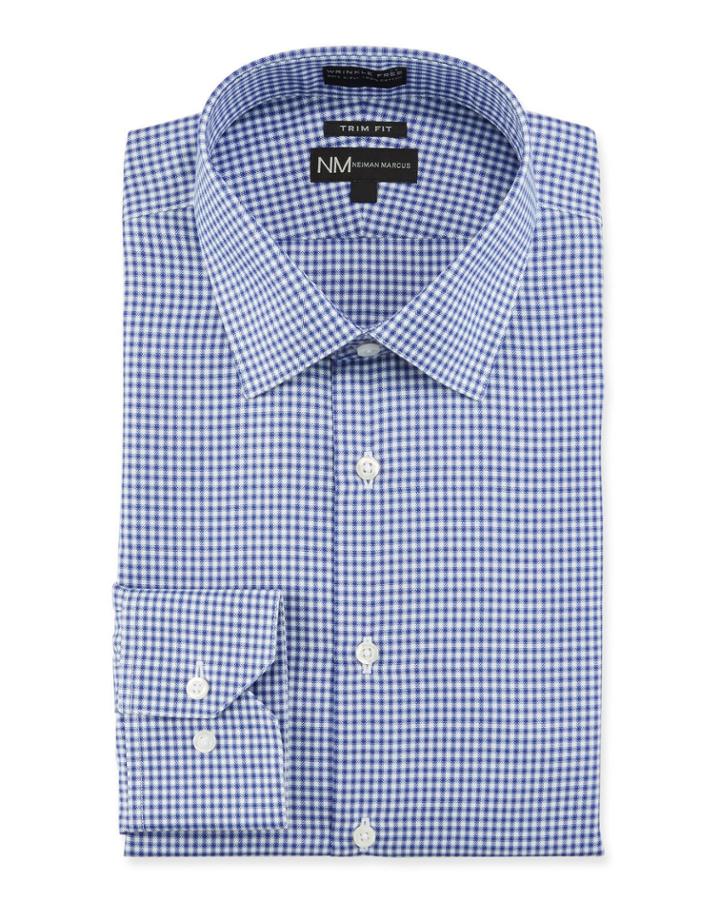 Men's Non-iron Trim Fit Check Twill Dress