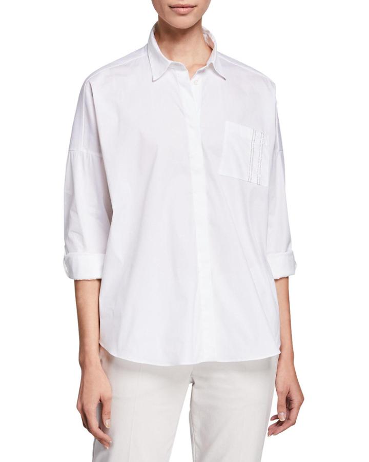 Oversized Button-front Cotton-poplin