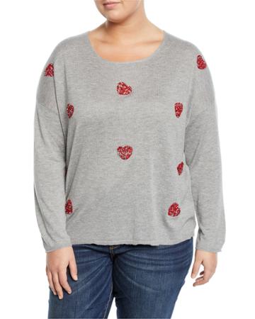 Heart Patch Scoop-neck Sweater,