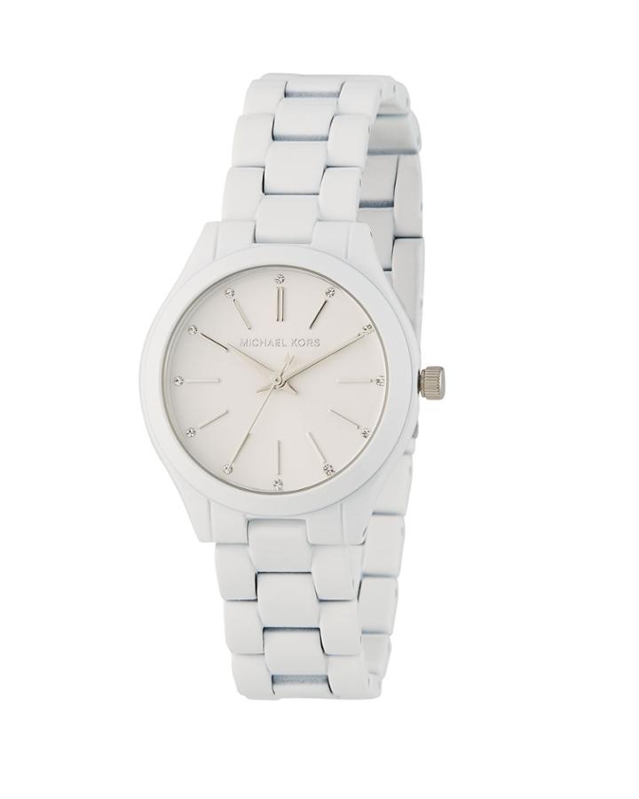 34mm Mini Slim Runway Bracelet Watch, White
