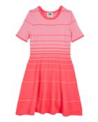 Degrade Stripe Short-sleeve Flare Dress,