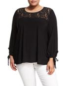 Tie-sleeve Jersey Top W/ Lace Yoke,