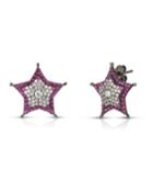 Cubic Zirconia Star Post Earrings, Black/pink