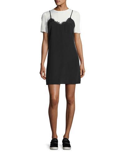 Kinney Short-sleeve Slip Dress, Black/white