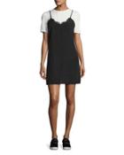 Kinney Short-sleeve Slip Dress, Black/white