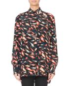Abstract Print Silk Button-front Blouse