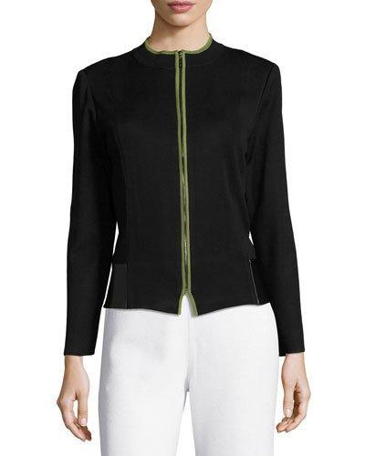 22l Contrast-trim Knit Jacket, Black/green