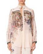 Printed Silk Blouse With Yoke & Neck Tie