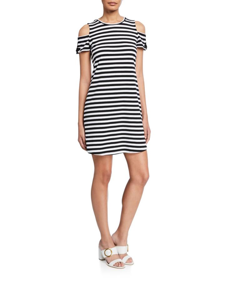 Striped Jersey Cold-shoulder Dress