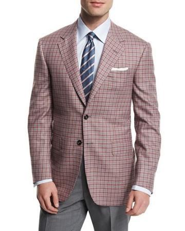 Check Two-button Wool Sport Coat, Red/gray