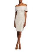 Metallic Foil Off-the-shoulder Side-ruched