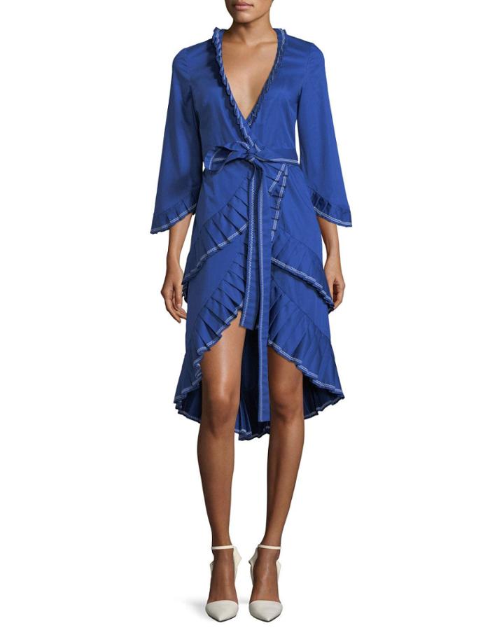 Hallie Wrap-front Cotton Dress With Pleating Detail