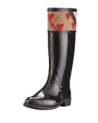Rubber Rain Boot With Heart Print