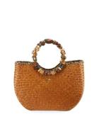 Beaded Ring Seagrass Tote Bag, Toast