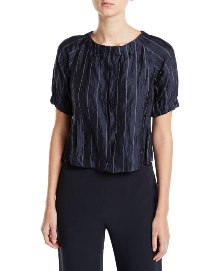 Striped Crinkled Button-front Blouse