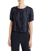 Striped Crinkled Button-front Blouse