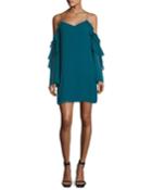 Finale V-neck Cold-shoulder Ruffled Chiffon Cocktail Dress