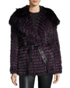 Belted Fox-fur Hooded Parka Coat