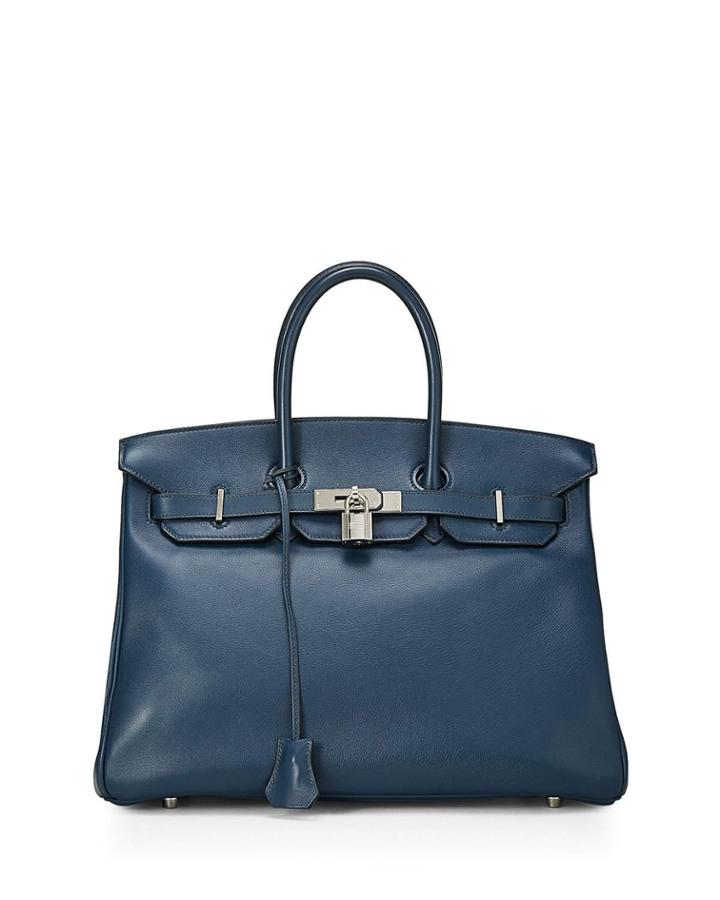 Vintage Birkin 35 Calfskin Satchel Bag, Blue