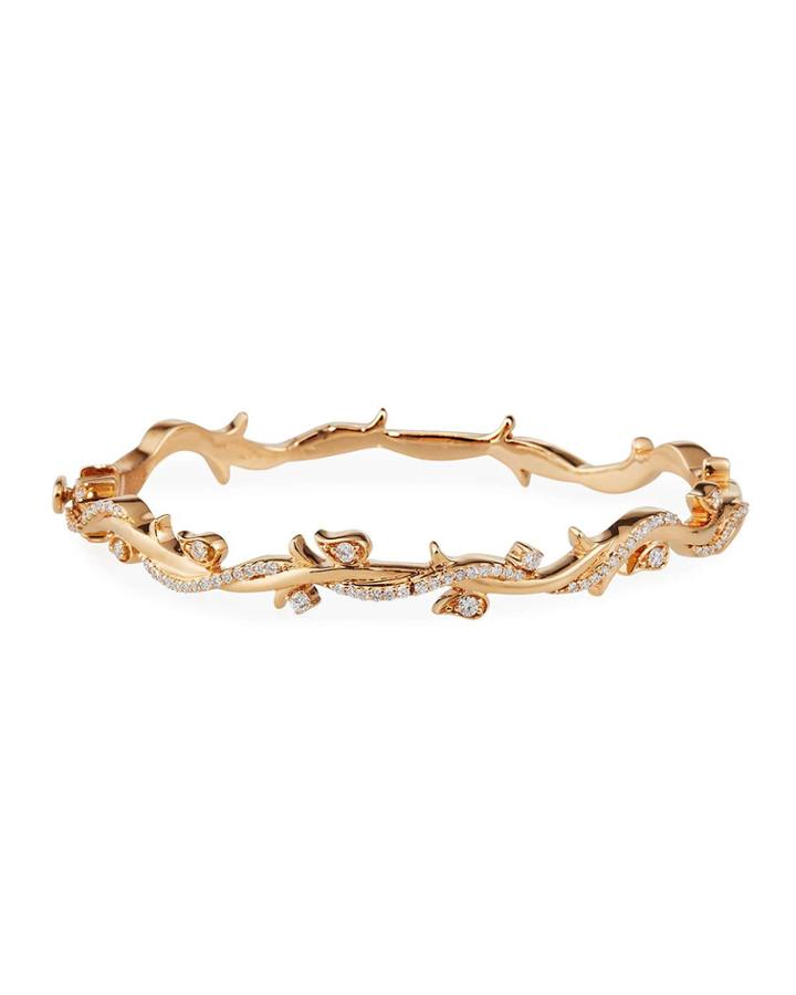 18k Rose Gold Diamond Leaf & Vine Bangle Bracelet