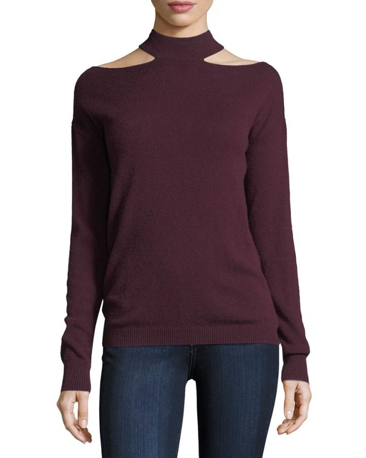 Slash Mock-neck Long-sleeve Cashmere