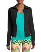 Strapped Solid Zip-front Jacket, Black