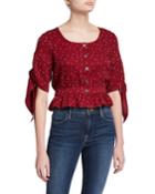 Polka Dot Tie Sleeve Frill Top