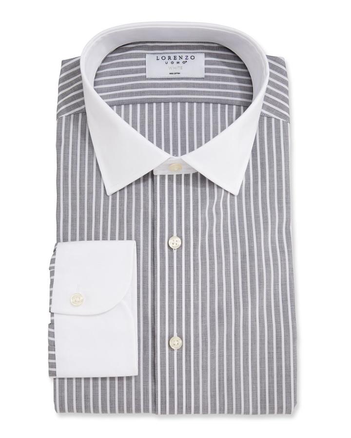 Men's Stripe Dress Shirt With White Collar/cuffs