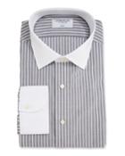 Men's Stripe Dress Shirt With White Collar/cuffs
