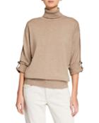 Cashmere Monili-beaded Ribbon-trim Turtleneck