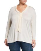Plus Size Lylah Mix Media Tie-neck Tee