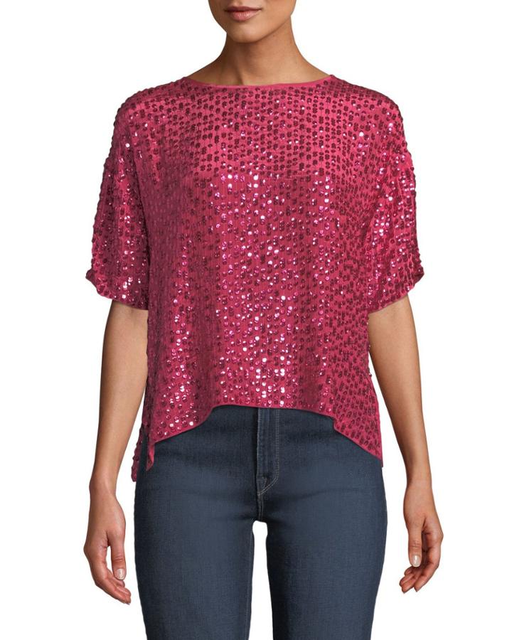Sequined Short-sleeve Cropped