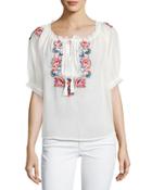 Embroidered Peasant Top