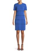 Short-sleeve Crewneck Sheath Dress With Cross-stitch Detailing