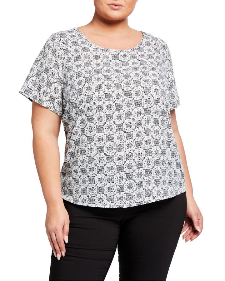 Plus Size Medallion-print Pleated-back Top