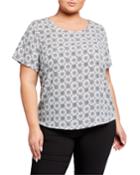 Plus Size Medallion-print Pleated-back Top