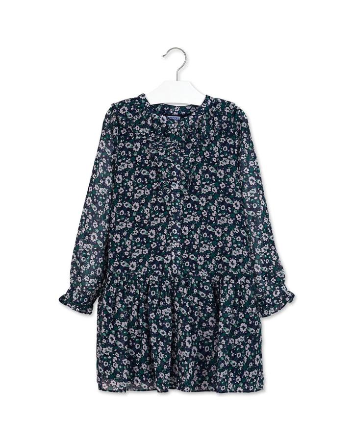 Girl's Floral Print Ruffle Trim Dress,