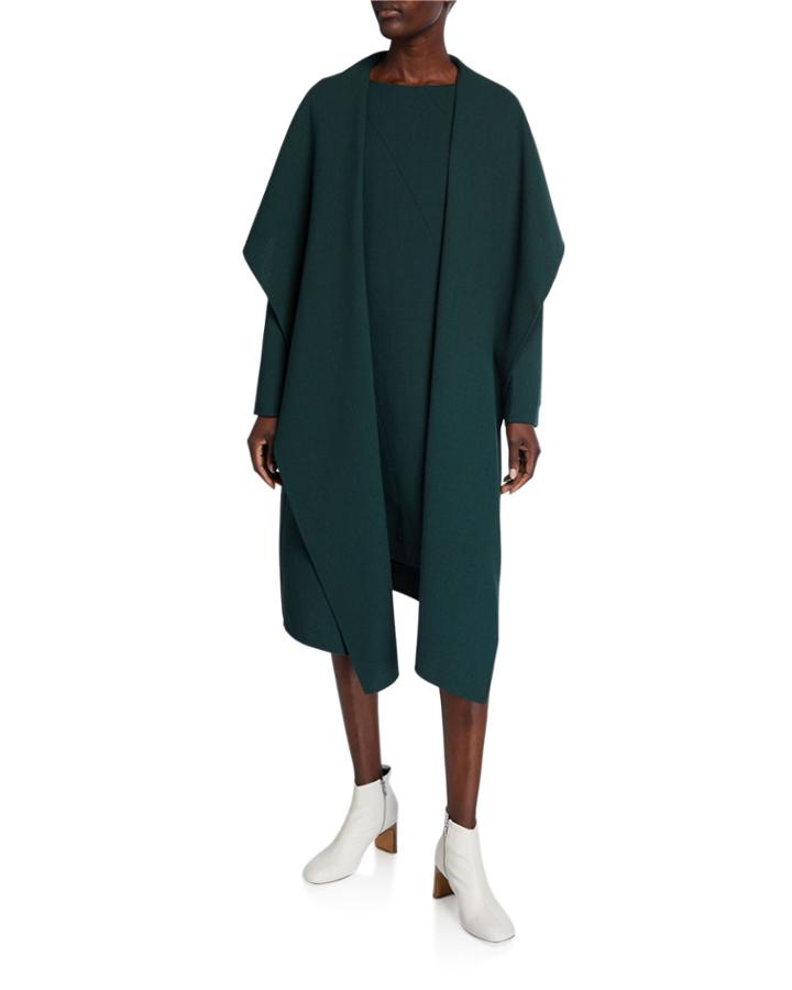Hemingway Draped Open-front Wool Crepe Coat