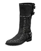 Baltazar Stud Buckle Mid-calf Boot, Black/ruthenium
