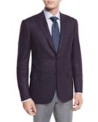 Plaid Two-button Sport Coat, Burgundy/navy