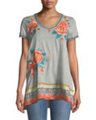 Aveline Floral Embroidered Scarf-trim Tunic Top
