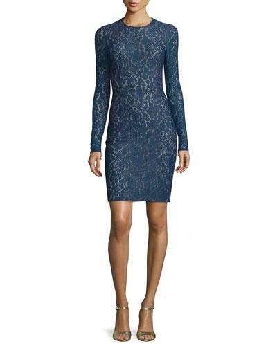 Lace Long-sleeve Sheath Dress,