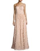 Strapless Floral-appliqu&eacute; Gown, Blush